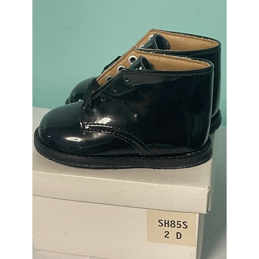 VTG Shoes By Lindemann Black Patent Leather‎ Size 2D Infant Girls New